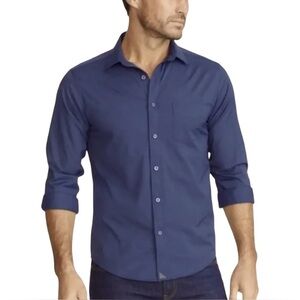 UNTUCKit Dark Blue Rohan Textured Performance Button Down Slim Fit Shirt